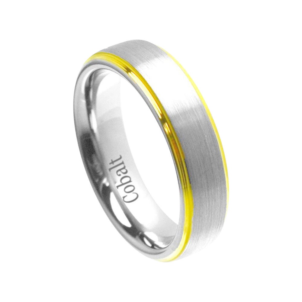 Mens Gold Wedding Band Cobalt Ring 6mm Engagement Satin Brushed 18K Yellow Plated Surgical Grade Rings For Men