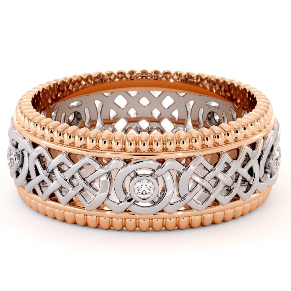 14K Gold Diamond Men's Wedding Band White & Rose