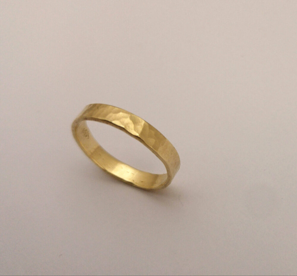 Wedding Band Women, Men, Hammered Wedding Band, 14K Rose Gold White Simple, Boho