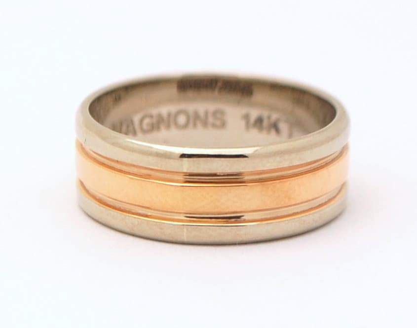 Mens Wedding Band White & Rose Gold Comfort Fit Hand Finish 14Kt Elegant