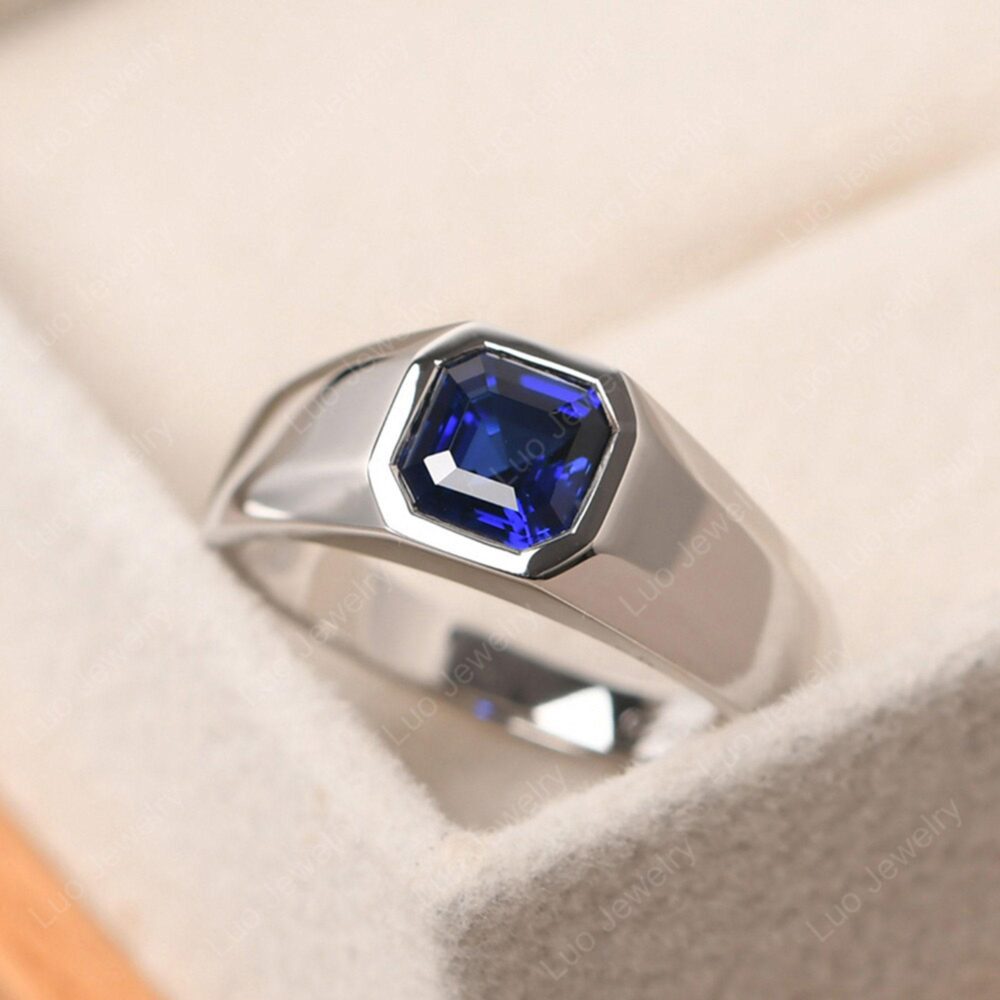 Retro Sapphire Anniversary Ring For Men, Asscher Cut September Birthstone Ring, Gifts Him Christmas