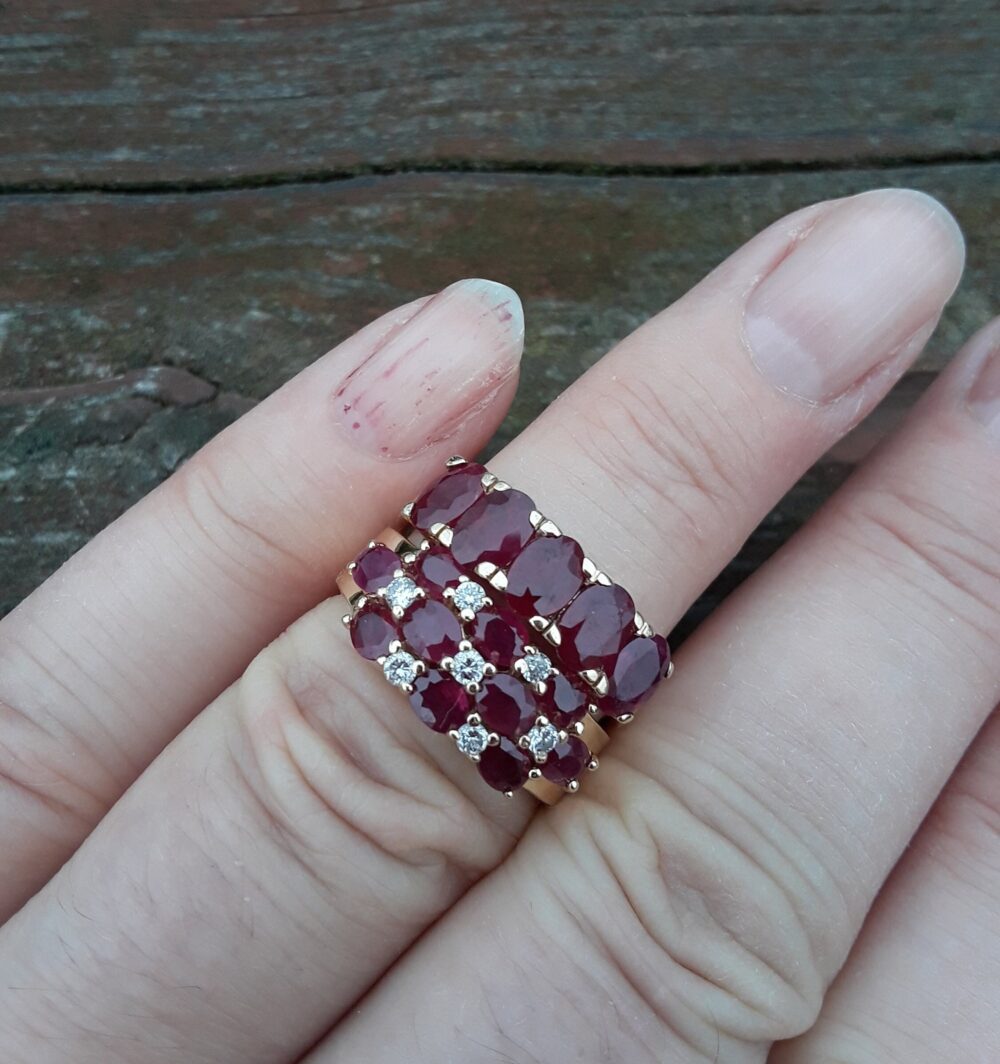 14K Gold Ruby Diamond Wedding Engagement Cocktail Ring Band