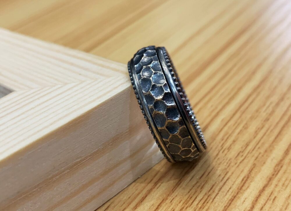 Fidget Ring, Worry Ring, Hammered Ring, Spinner Ring, Mens Ring Silver, Thumb Ring, Hammered Band Rings, Anxiety Ring, Gift For Men