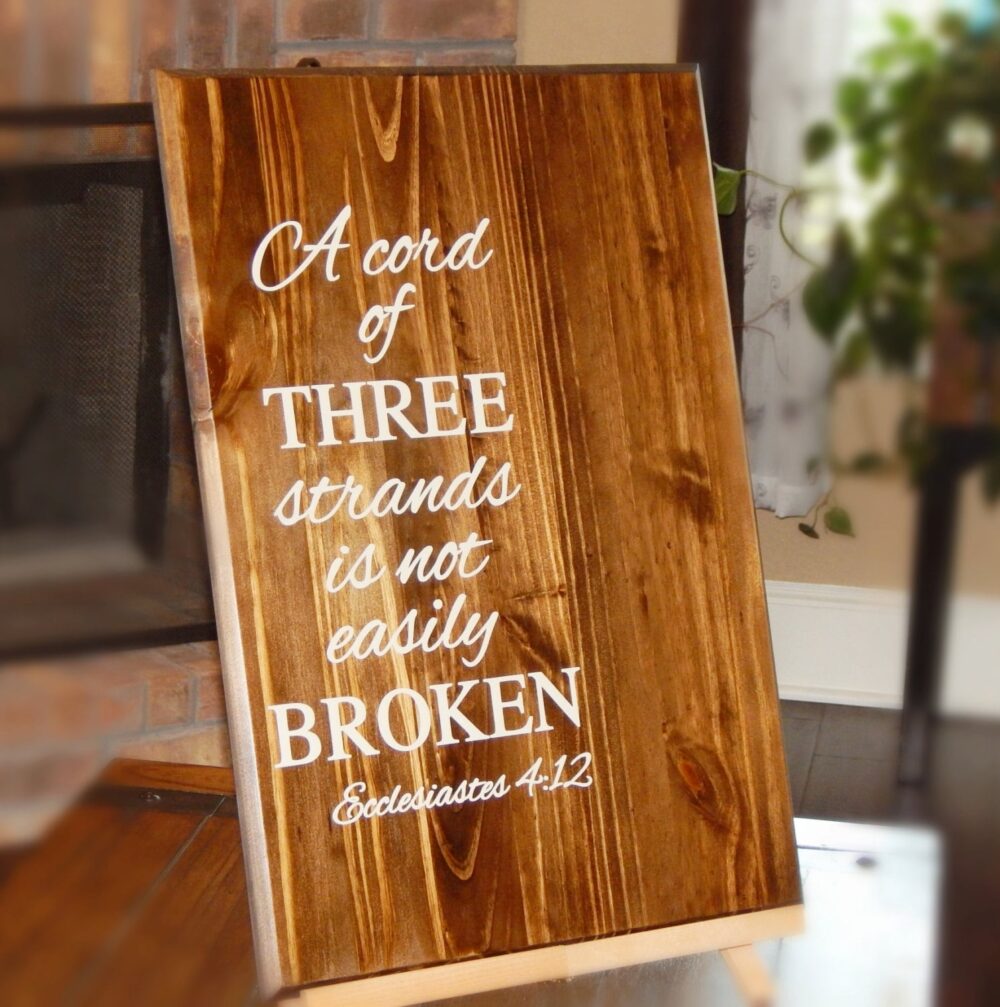 Cord Of Three Strands Wedding Board Sign, Wooden Rustic Wood Sign Ideas, Custom Decoration, Engagement Gift