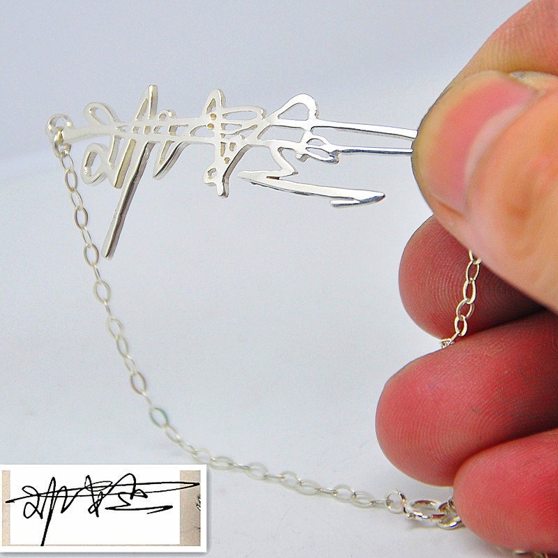 Handmade Signature Bracelet, Personalized Handwriting Sterling Silver Name Custom Nameplate Jewelry, Christmas Gift