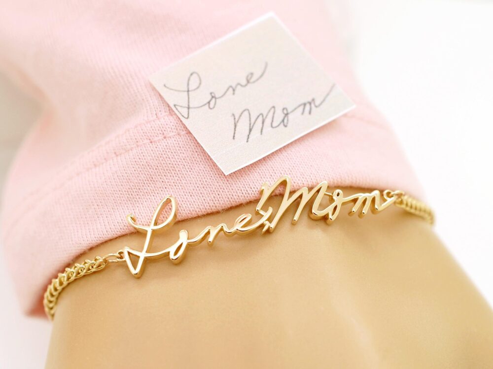 14K Signature Bracelet Solid Gold Personalized For Women Gift Mom Wife Handwritten Jewelry