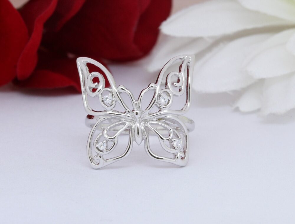 17mm Butterfly Band Ring Solid 925 Sterling Silver Statement Jewelry