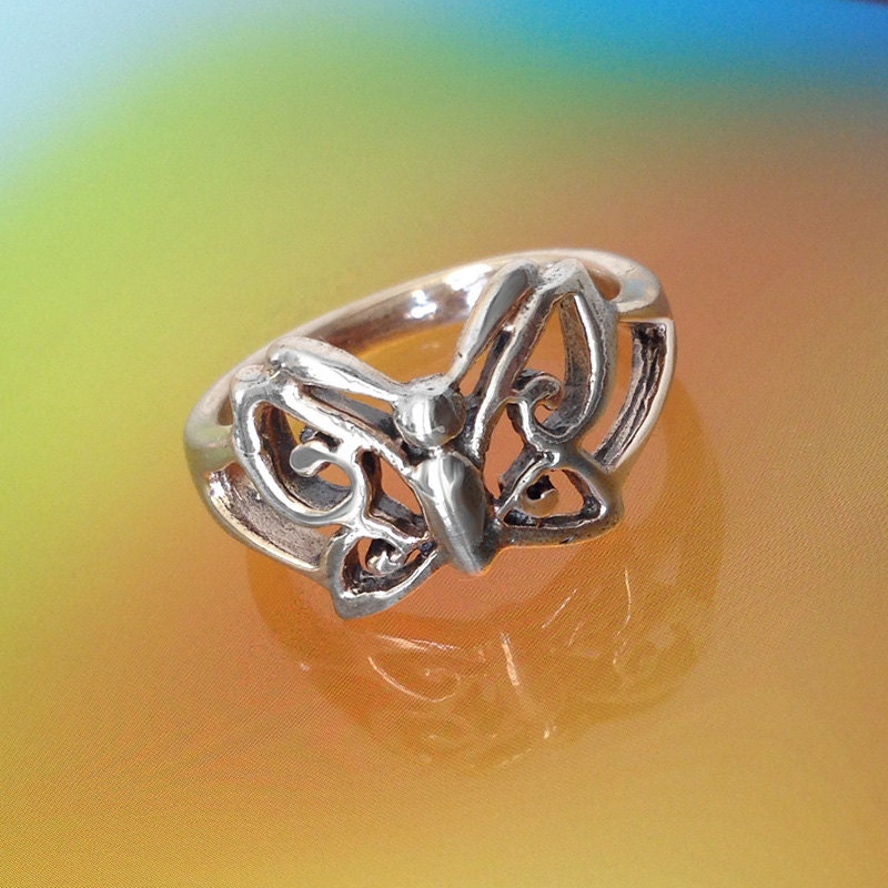 925 Solid Sterling Silver Butterfly Ring-Oxidized Butterfly Ring-Flower Ring