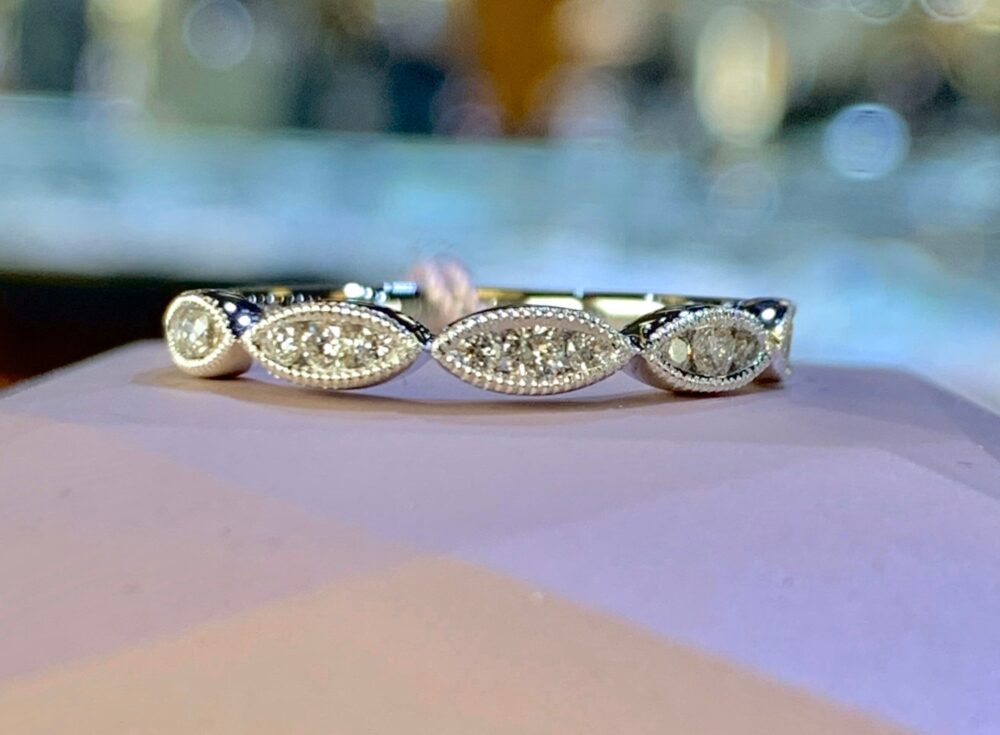 Marquise Wedding Band, 18K White Gold Diamond Band Matching Stackable Ring, Ring Art Deco Antique