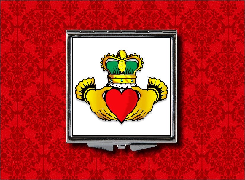 Claddagh Symbol Irish Wedding Ireland Crown Hands Heart Metal Makeup Hand Pocket Compact Mirror
