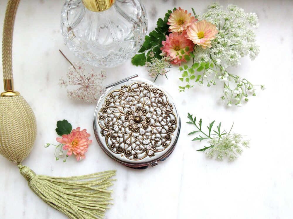 Pick Your Color | Vintage Wedding Compact Mirror-Golden Brass Mirror