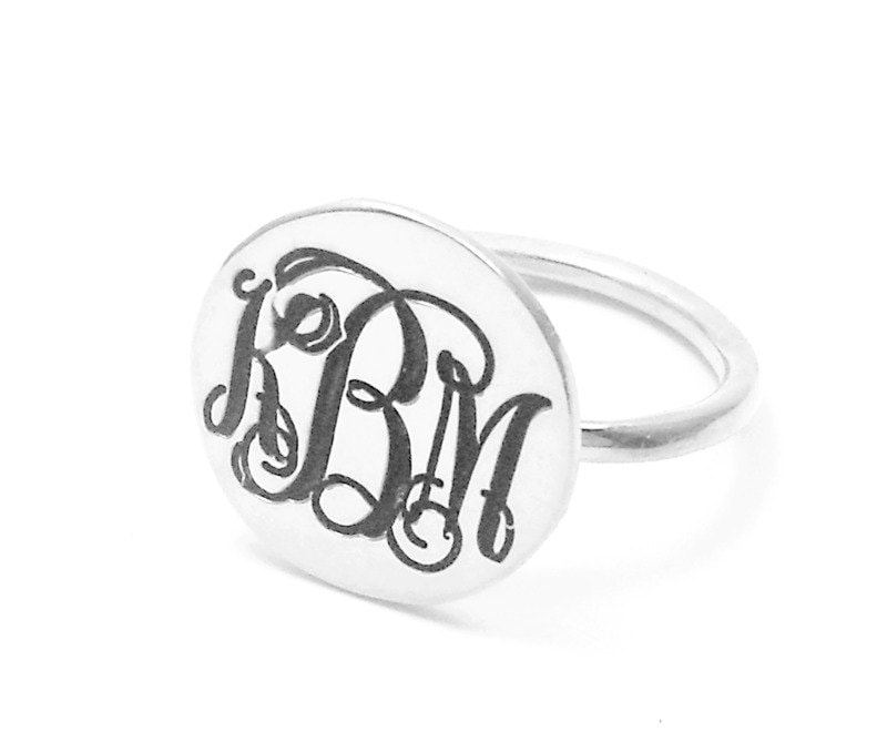 sterling Silver Disk Ring, Nameplate Monogram Initial Ring, Personalized 3 Ring, Womens Ring, Blackend Ring