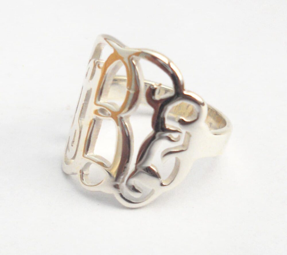 sterling Silver Monogram Ring, Monogram Initial Ring, Personalized 3 Ring, Womens Ring, Cut Out Ring