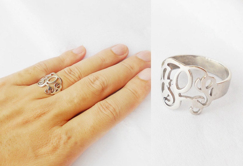 Monogram Ring Sterling Silver, Monogram Initials Ring, Personalized Ring, Womens Monogrammed Ring, Cut Out Initial Ring, Bridesmaids
