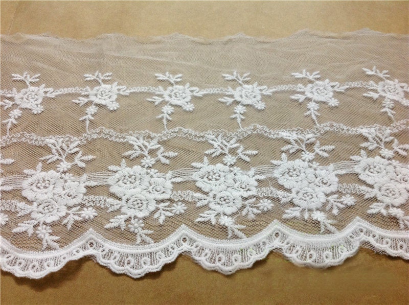 5 Yard/Lot Width 7.87" 20cm White Mesh Embroidery Lace Trim Ribbon Fabric 1022524L4K245