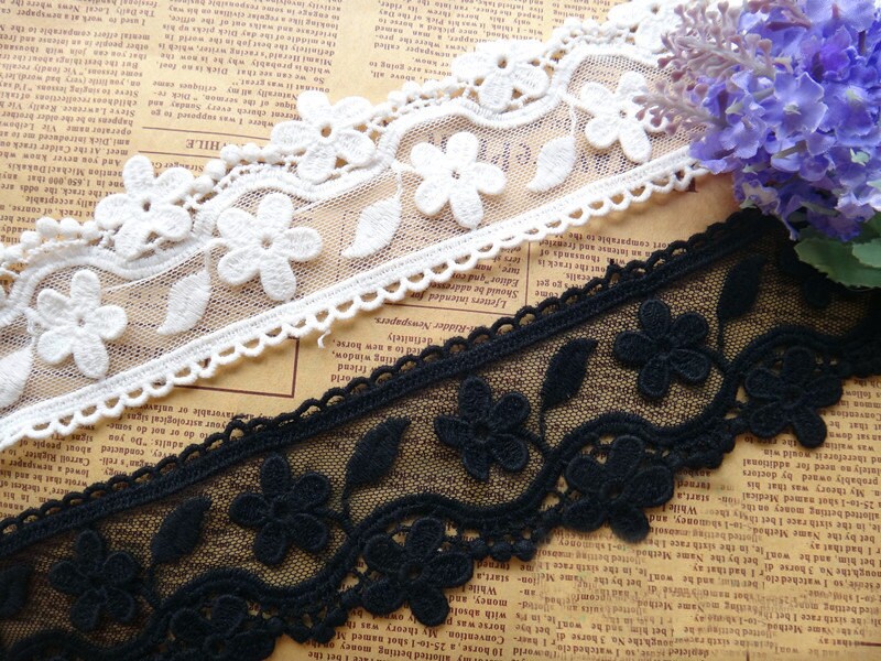 5 Yards/Lot Width 6cm 2.36" White/Black/Beige Mesh Embroidery Lace Trim Ribbon Fabric For Dress/Skirt Clothes L4K62 1024317