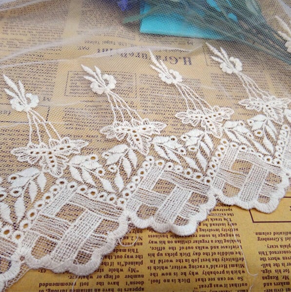 5 Yard/Lot Width 26cm 10.23" Beige Mesh Embroidery Lace Trim Ribbon Fabric For Dress Clothing Dw20006L4K481