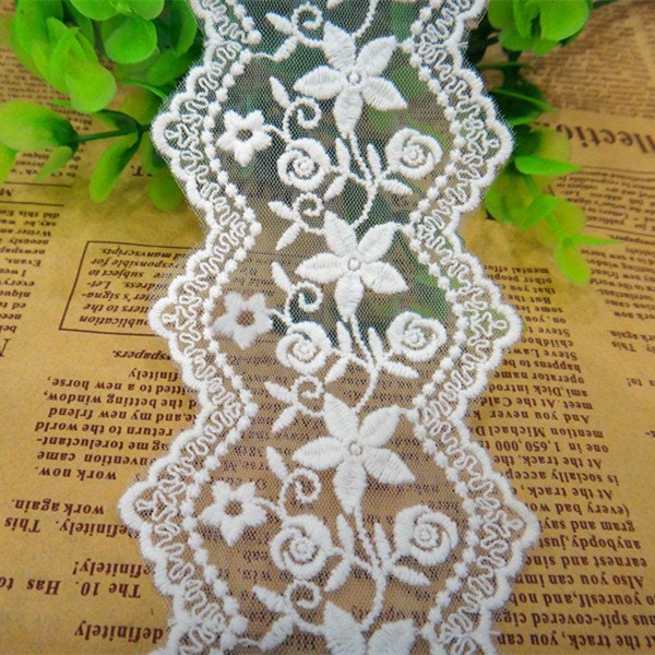 10 Yards/Lot Width 6.5cm 2.55" White Mesh Embroidery Lace Trim Ribbon Fabric For Dress Skirt Clothes L4K713 1049961