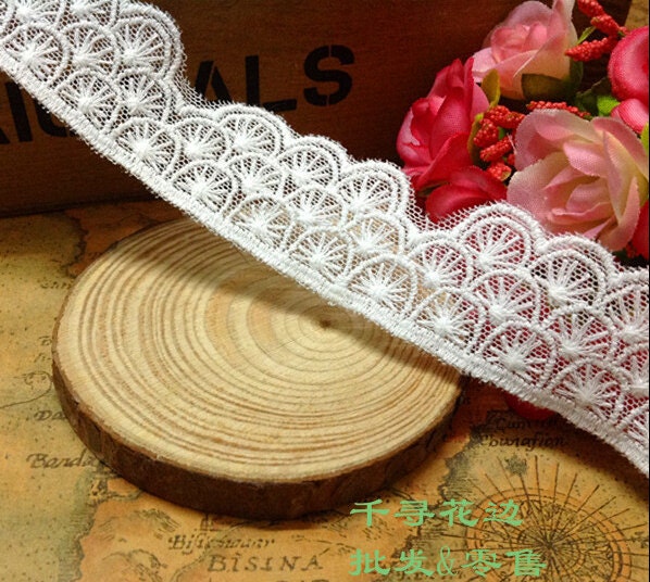 10 Yards/Lot Width 2.5cm 0.98" White Scalloped Mesh Embroidery Lace Trim Ribbon Fabric For Dress /Skirt Clothes L4K520 49235