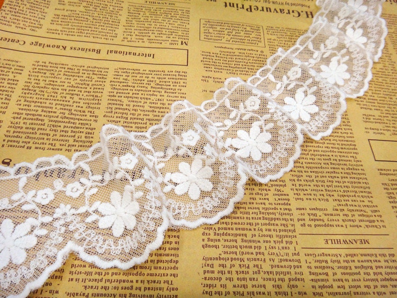 10 Yards/Lot Width 6.5cm 2.55" White Mesh Embroidery Lace Trim Ribbon Fabric For Dress Skirt Clothes L4K710