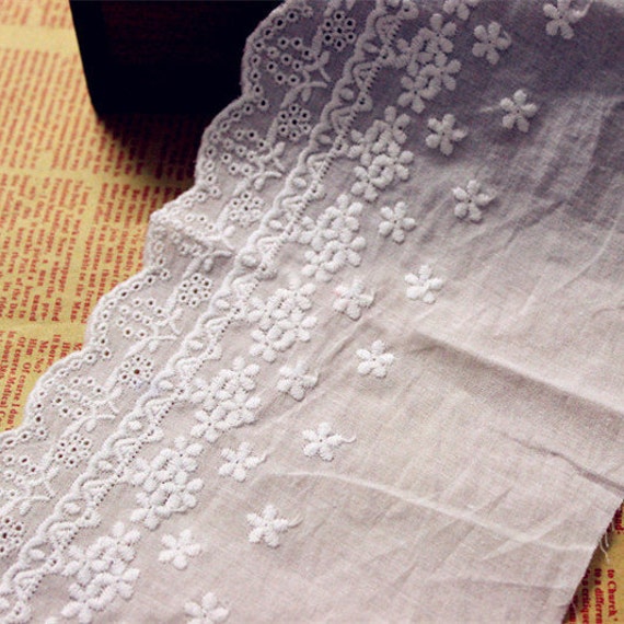 5 Yards/Lot Width 14cm 5.51" White Cotton Lace Trim Ribbon Fabric For Dress Skirt Clothes L4K734