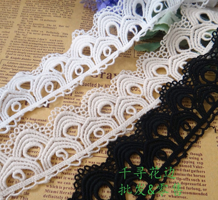 5 Yards/Lot Width 4cm 1.57" Black/White Scalloped Cotton Embroidery Lace Trim Ribbon Fabric For Dress/Skirt Clothes L4K535 1012788