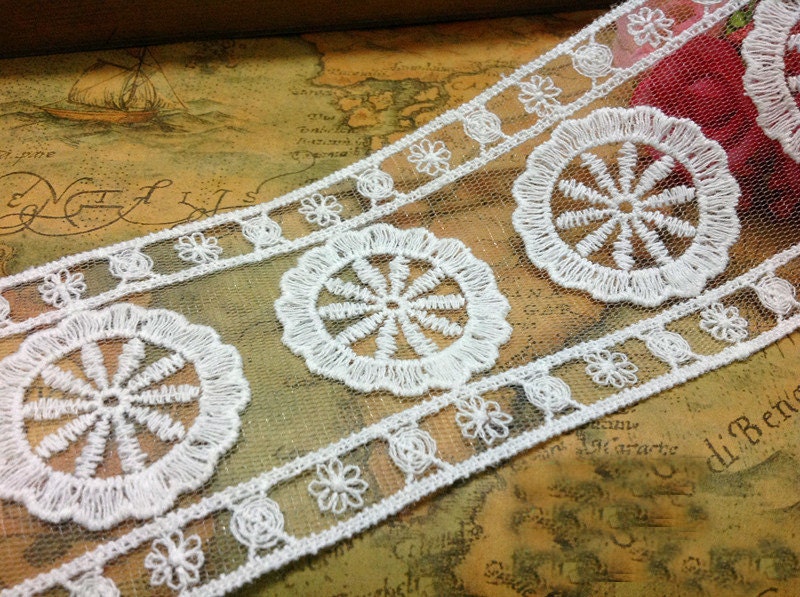 5 Yards/Lot Width 6.5cm 2.55" White Organza Embroidery Lace Trim Ribbon Fabric For Dress /Skirt Clothes L4K521