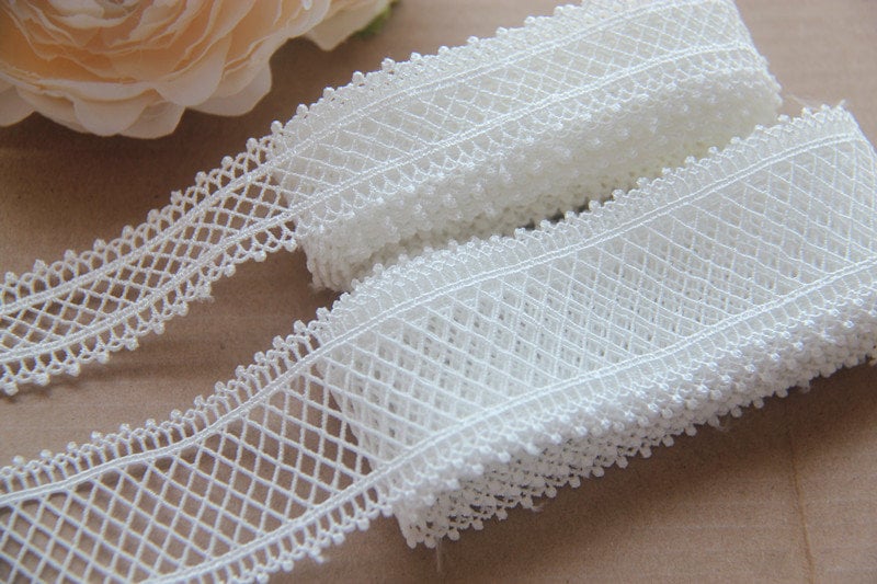 Lace Trim By Yard Hollowed Out Grid Shape in Off White