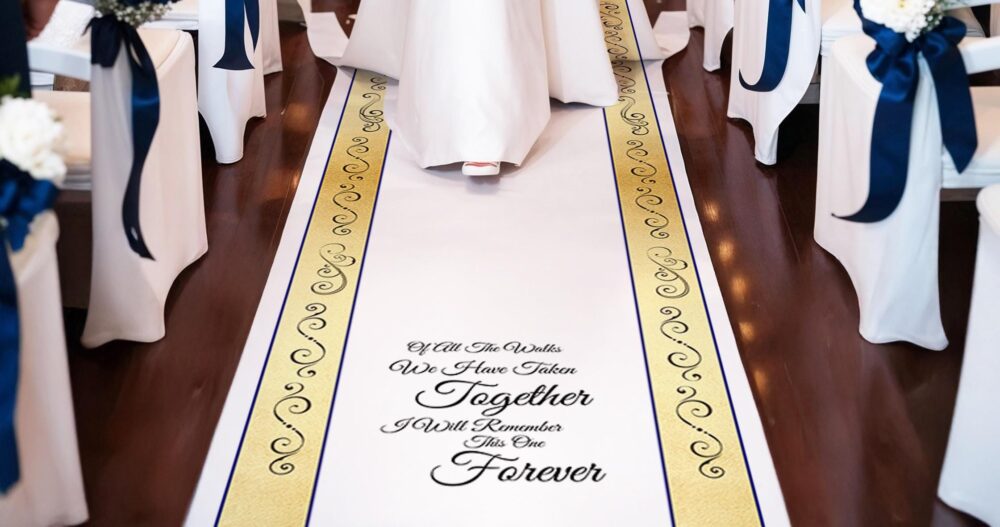 Custom Wedding Aisle Runner Monogram Gold Swirl Decor