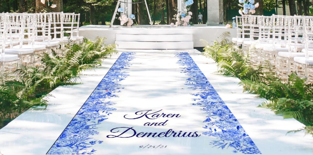Blue Floral Wedding Aisle Runner Custom Personalized Ceremony Decor