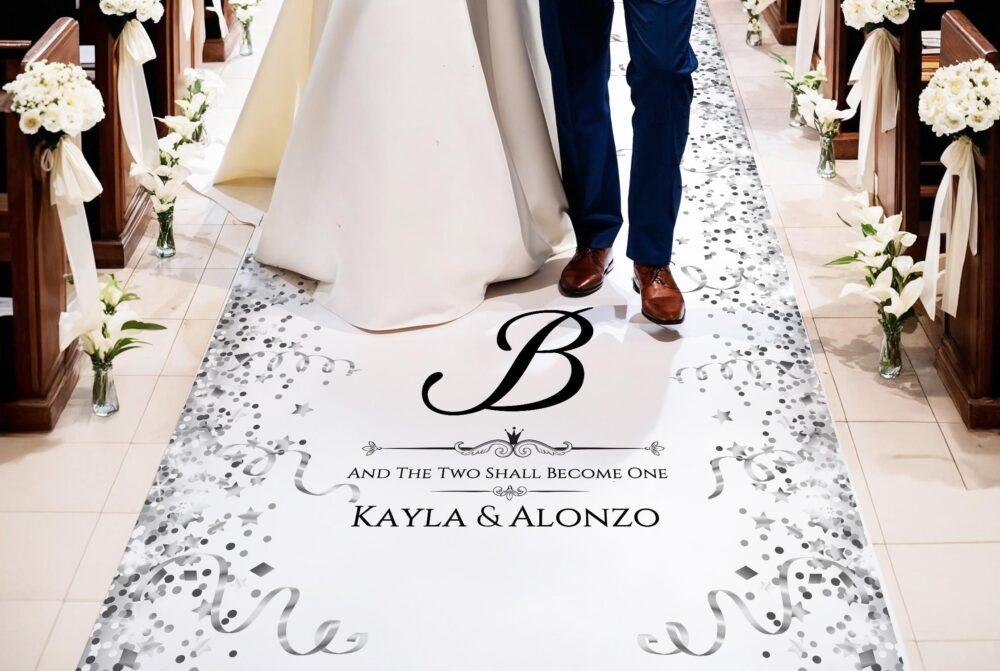 Custom Silver Glitter Wedding Aisle Runner Personalized Anniversary Party Decor