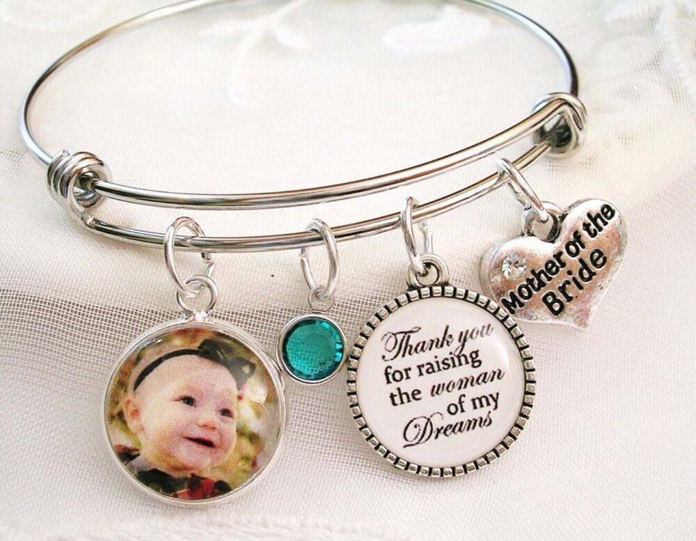Mother Of The Bride Groom Wedding Gift Photo Charm Bracelet For Mom in Law Jewelry Custom Message