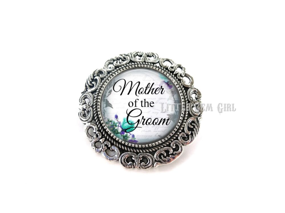 Mother Of The Groom Wedding Brooch - Silver Or Gold Boutonniere Mom Pin 23 Stylish Backgrounds & 4 Options