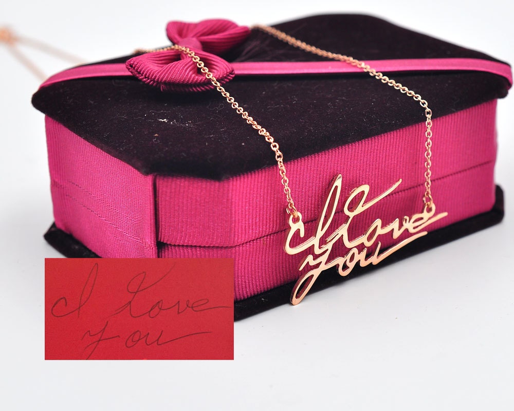 Rose Gold Signature Necklace, Custom Name Personalized Nameplate Pendant, Handwriting Memory Jewelry, Bridesmaid Mother Gift