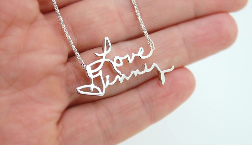 Signature Necklace Sterling Silver Memorial Jewelry, Name in Memory Personalized Jewelry