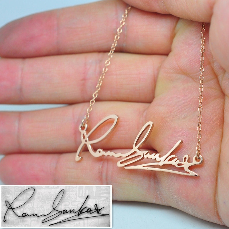 Rose Gold Signature Necklace, Personalized Nameplate Pendant, Custom Handwriting Silver Name Fashion Jewelry