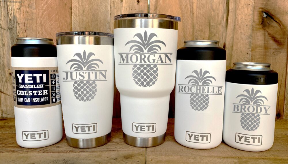 Yeti Stainless Steel Tumbler Laser Engraved 20 Or 30 Oz, Can Colsters, & Bottles - Personalized Pineapple, Multiple Colors Available