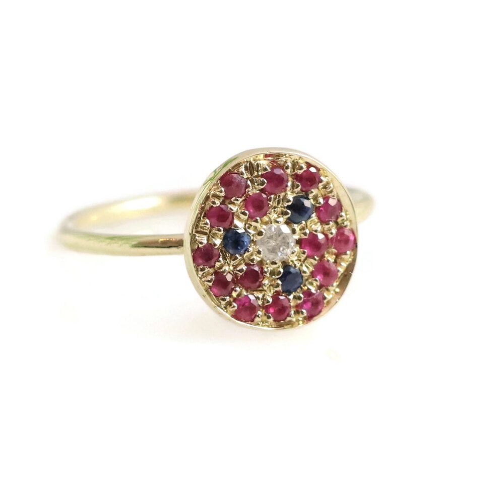 Ruby, Sapphire & Diamond 14K Gold Ring Dainty Stackable Band