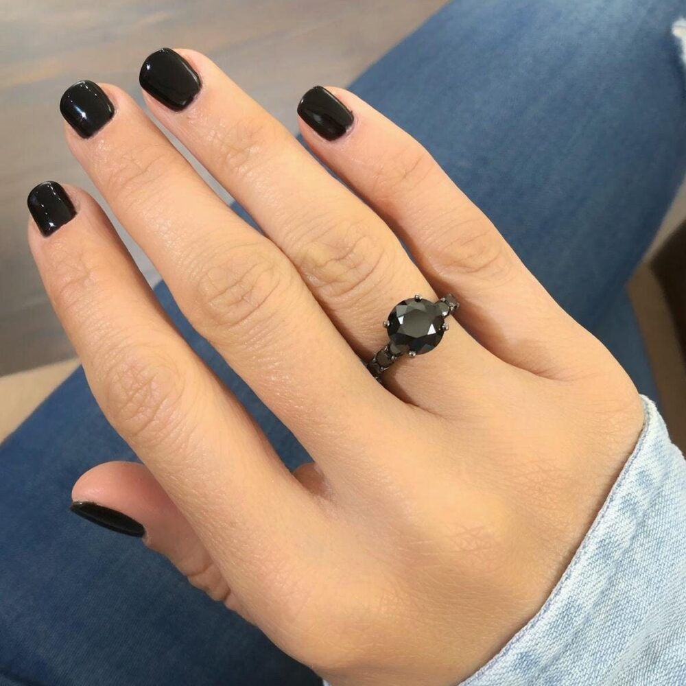 Big Black Diamond Engagement Ring, Promise Alternative 14K White Gold & Rhodium. Extra Chic