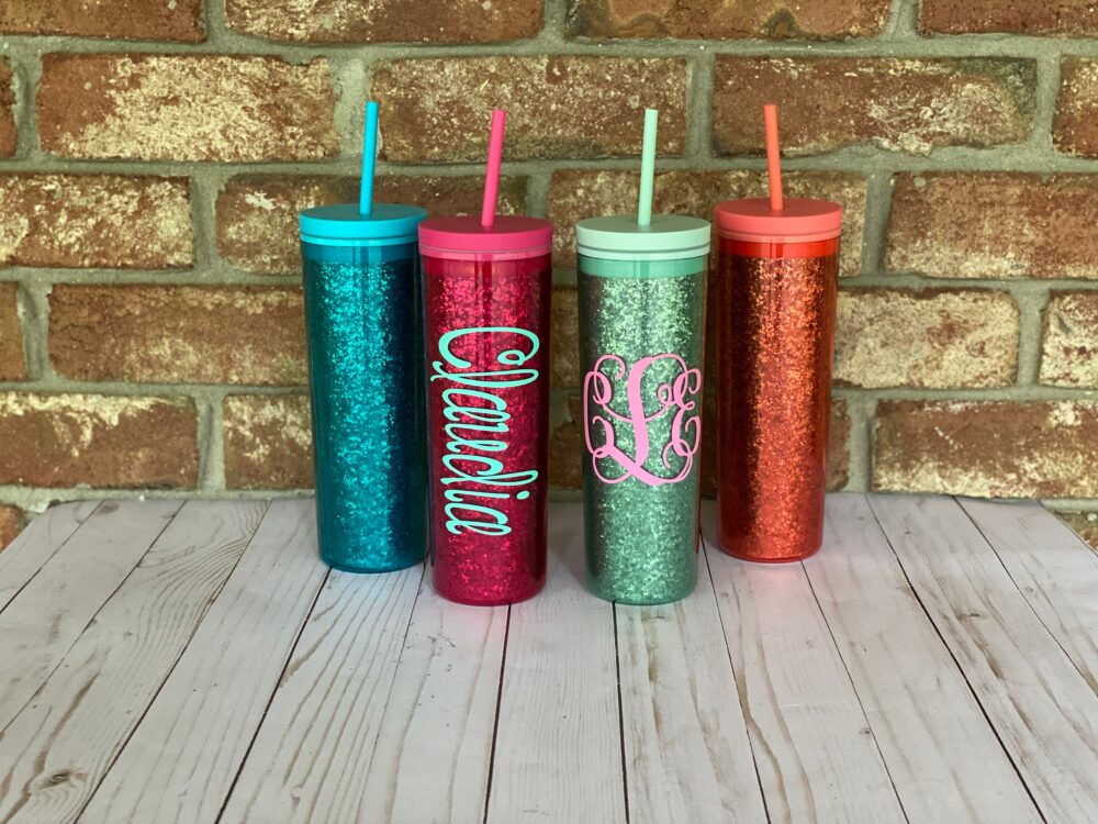 Personalized Acrylic Tumbler, Glitter Monogrammed Chiller Double Walled Tumbler