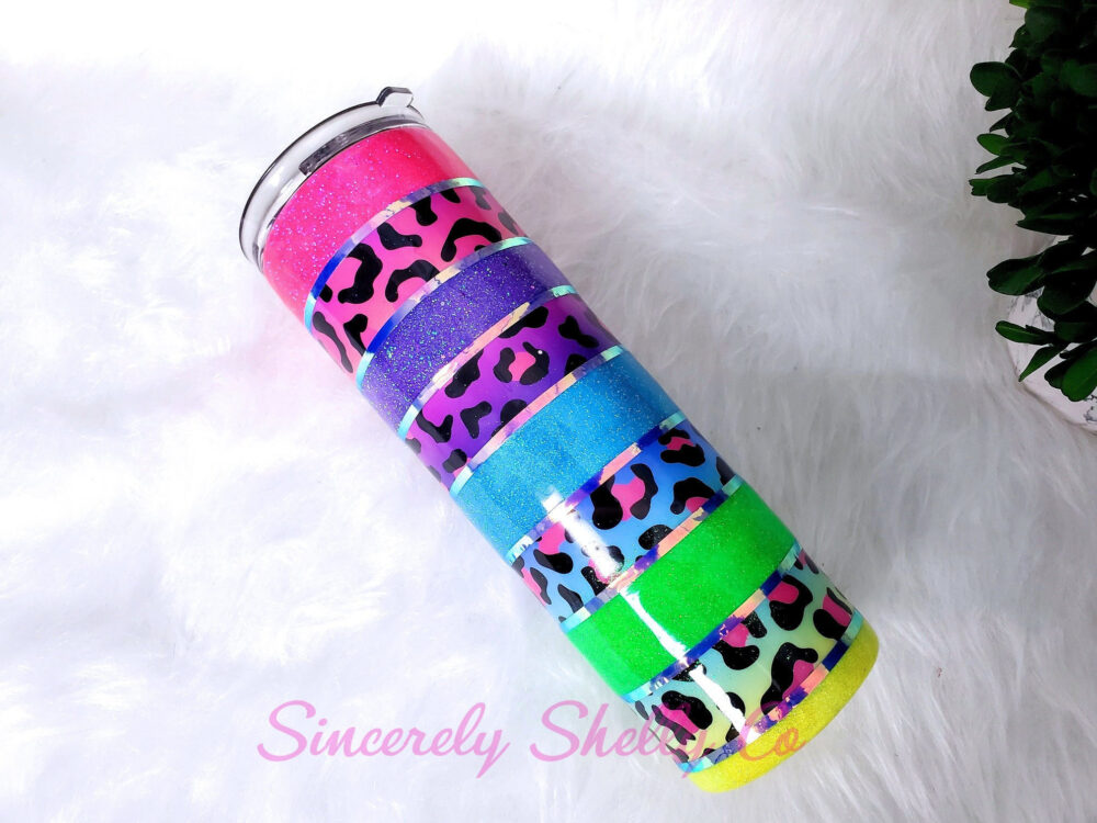 Rainbow Leopard Tumbler, Glitter Custom Personalized Tumbler