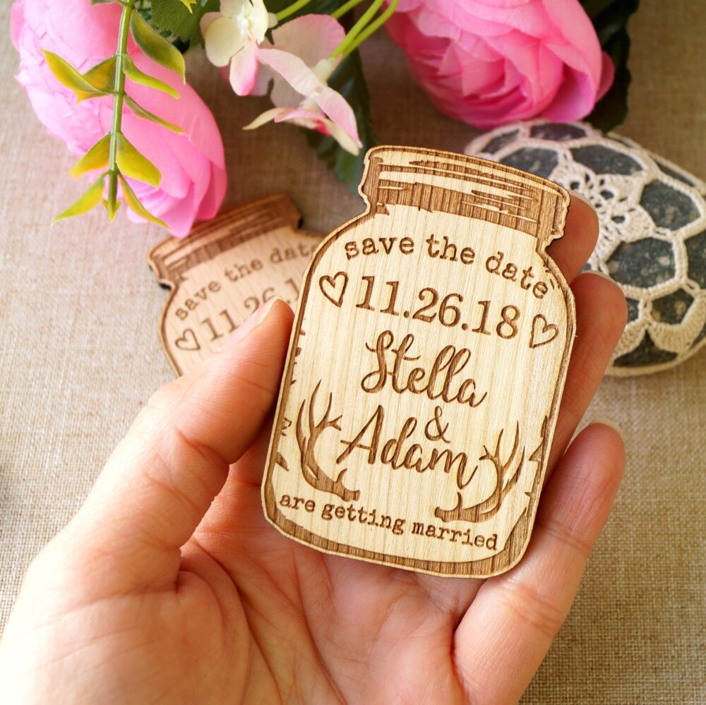 Save The Date, Wedding Announcement Magnets, Save Dates, Wooden Date Mason Jar 25 Pc
