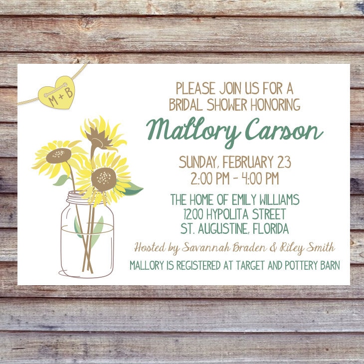 Rustic Wedding Shower Invitation - Mason Jar Invitation, Recipe & Thank You Printable Sunflower