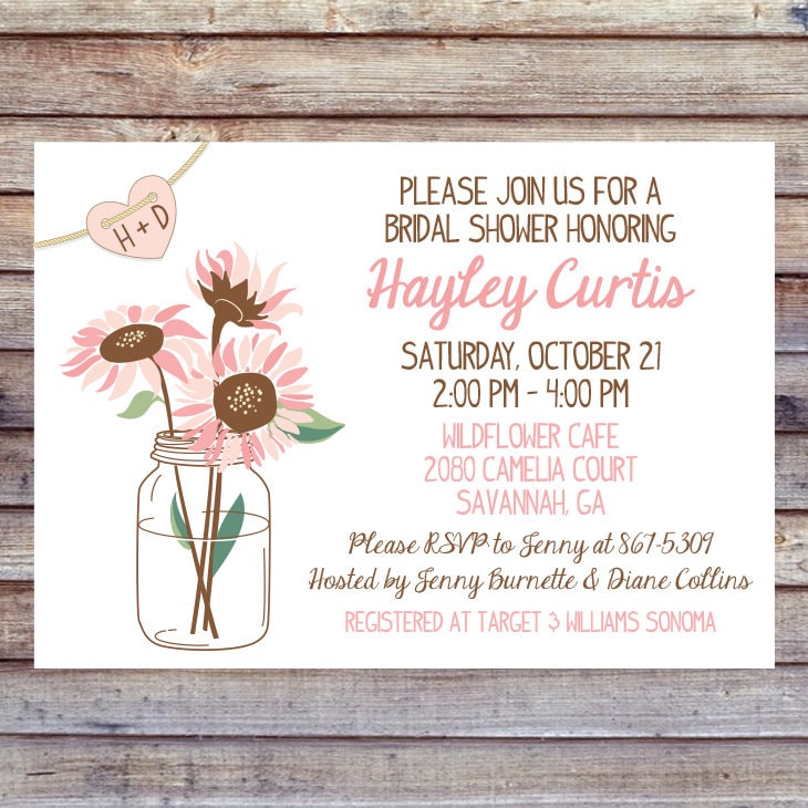 Rustic Wedding Shower Invitation - Mason Jar Invitation, Recipe & Thank You Printable Sunflower