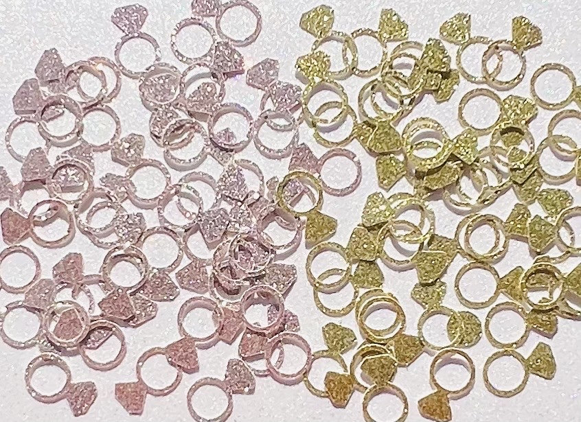 Glitter Rose Gold Diamond Ring Table Confetti, Engagement Party Wedding Decor, 50 Pieces