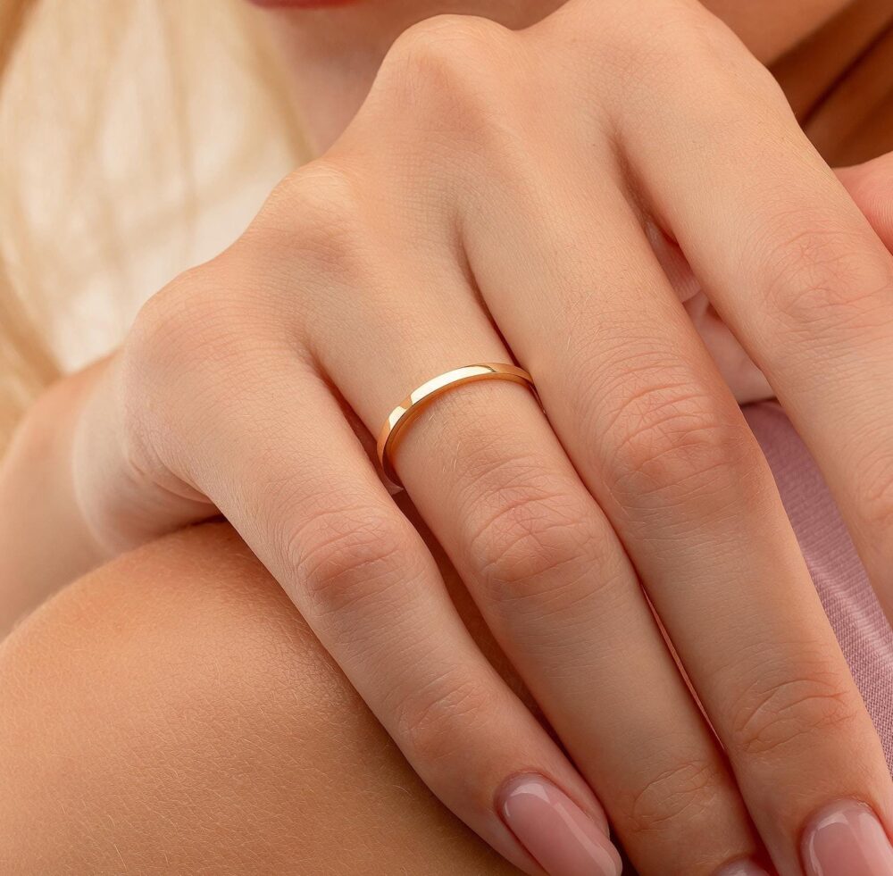14K Yellow Solid Gold Band Plain Wedding Simple Thin 1.6 Mm, 14K Real Tiny Engagement Ring Bride, Skinny Promising Jewelry Gift