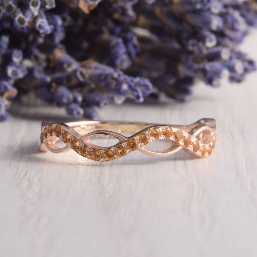 Womens Citrine Eternity Wedding Band, Gold Band For Her, Infinity Dainty Ring