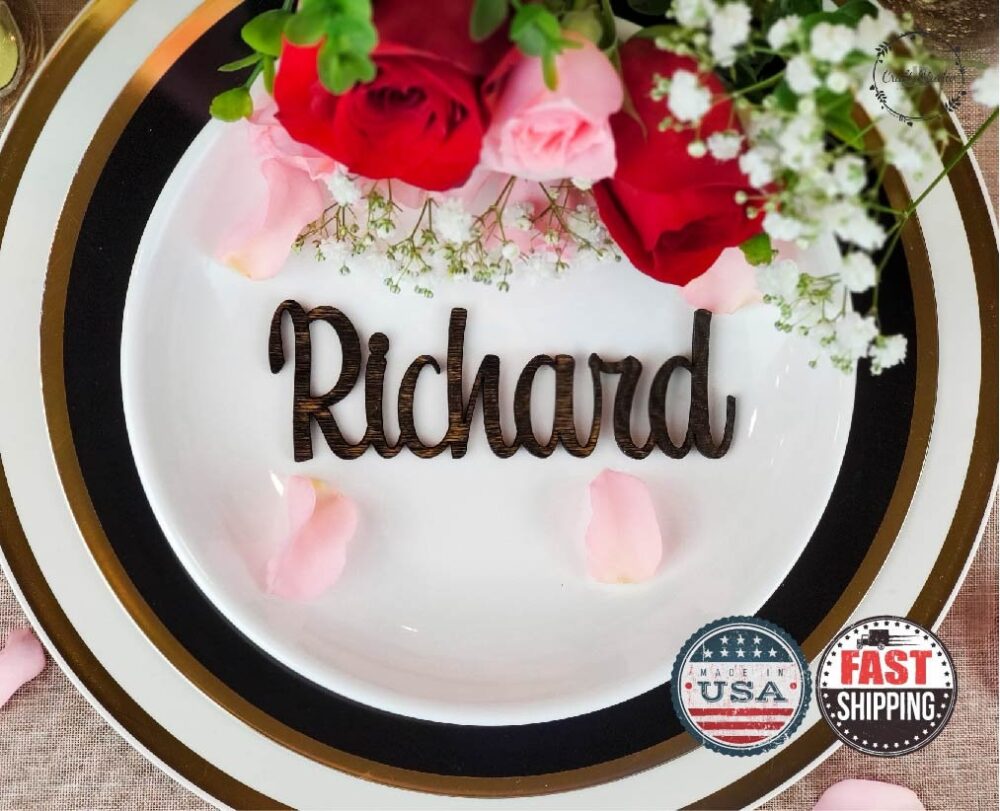 3D Wedding Name Place Card Wood Acrylic Setting Personalized Plates Table Laser Cut Names [104]