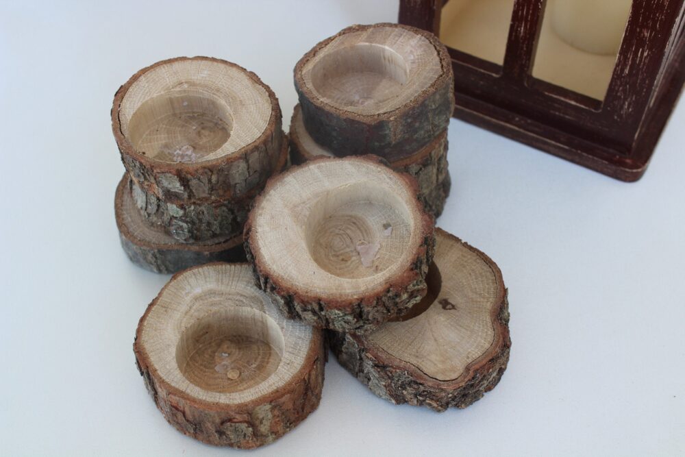 Wood Tealight Candle Holder, Wedding Favors For Guests in Bulk, Rustic Christmas Candle, Slices, Winter Candles