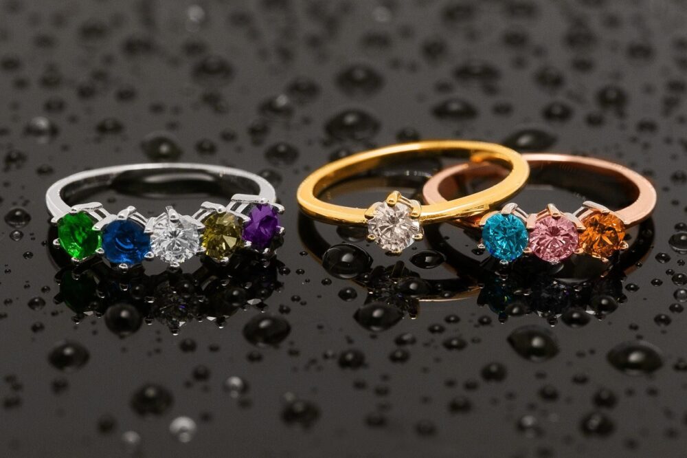 14K Family Birthstone Ring Multi-stone Dainty Minimalist in Solid Yellow, White & Rose Gold